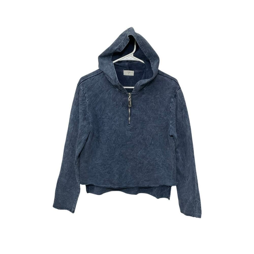 Anthropologie T.La Miley Quarter-Zip Hooded Pullover Sweatshirt Blue Small